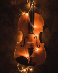 Violin trimmed in twinkle lights